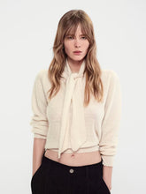 Pointelle Tie Neck Sweater
